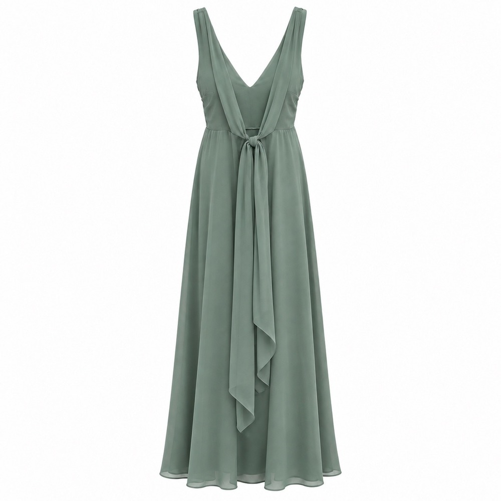 Birdy Grey Sage Green V-Neck Maxi Bridesmaid Dress XXL Sleeveless Tie Back